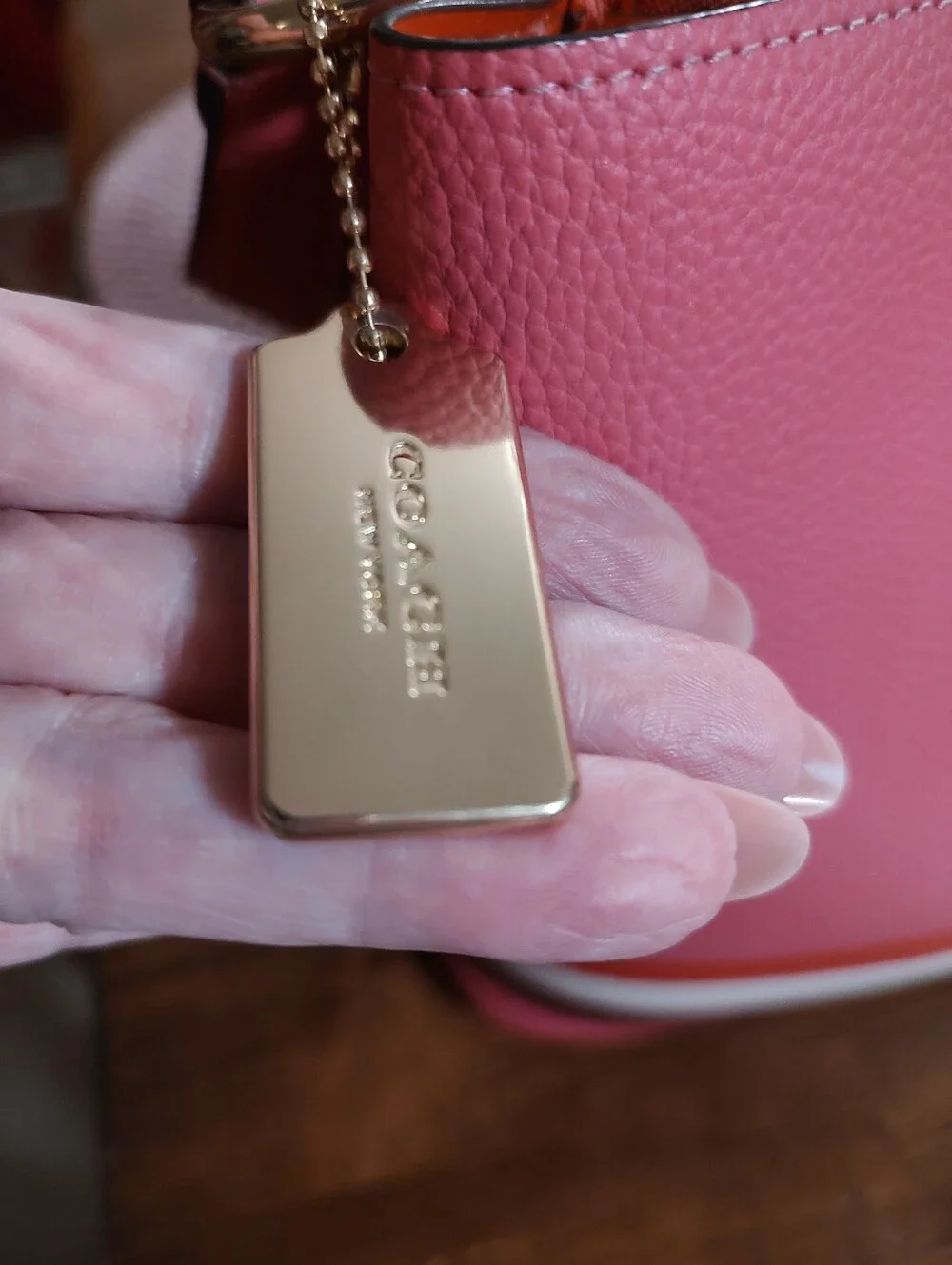 Coach Pink Pebbled Leather Shoulder Bag with Stripe Trim